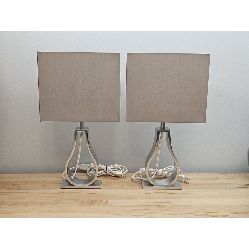2 X IKEA Klabb Table Silver Lamp Modern Aluminum Accent Light Lamp WITH SHADES